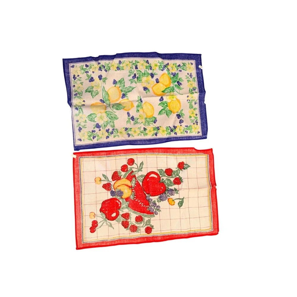 Vintage‎ Fruit Kitchen Tea Towels Set of 2 Lemons Watermelon Berries 100% Cotton